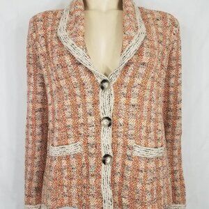 Pendleton orange ivory black tweed 3 Button blazer jacket womens Medium Petite